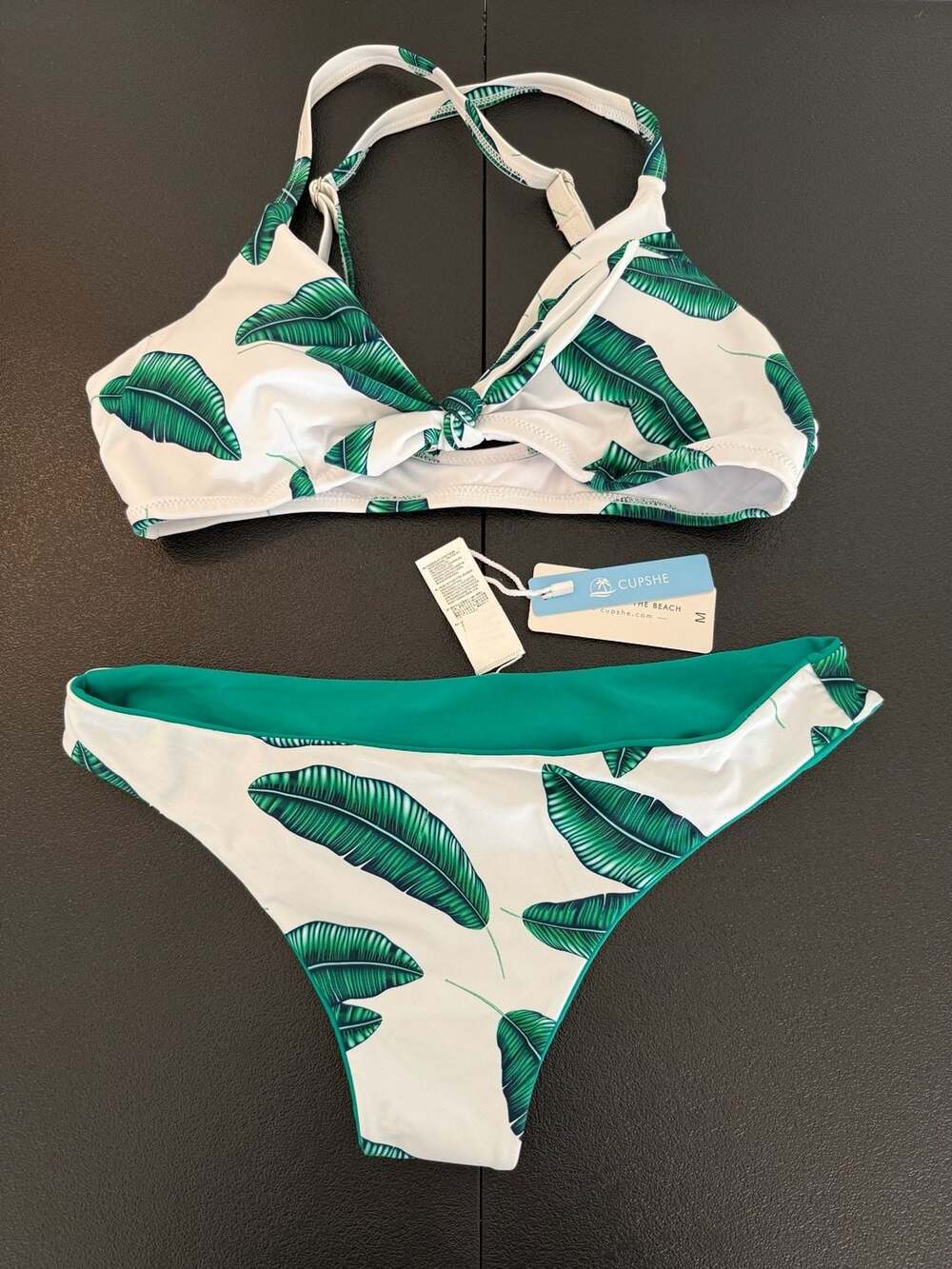 CUPSHE Tropical Banana Leaf Print Bikini Swimsuit Medium